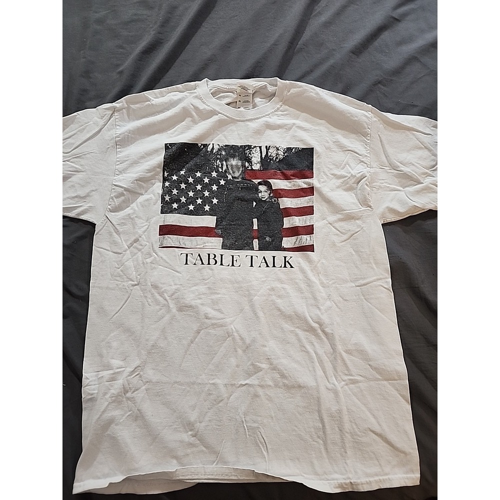 Rare Table Talk Band Shirt Fruit Loom White American Flag Logo Merch T Shirt XL